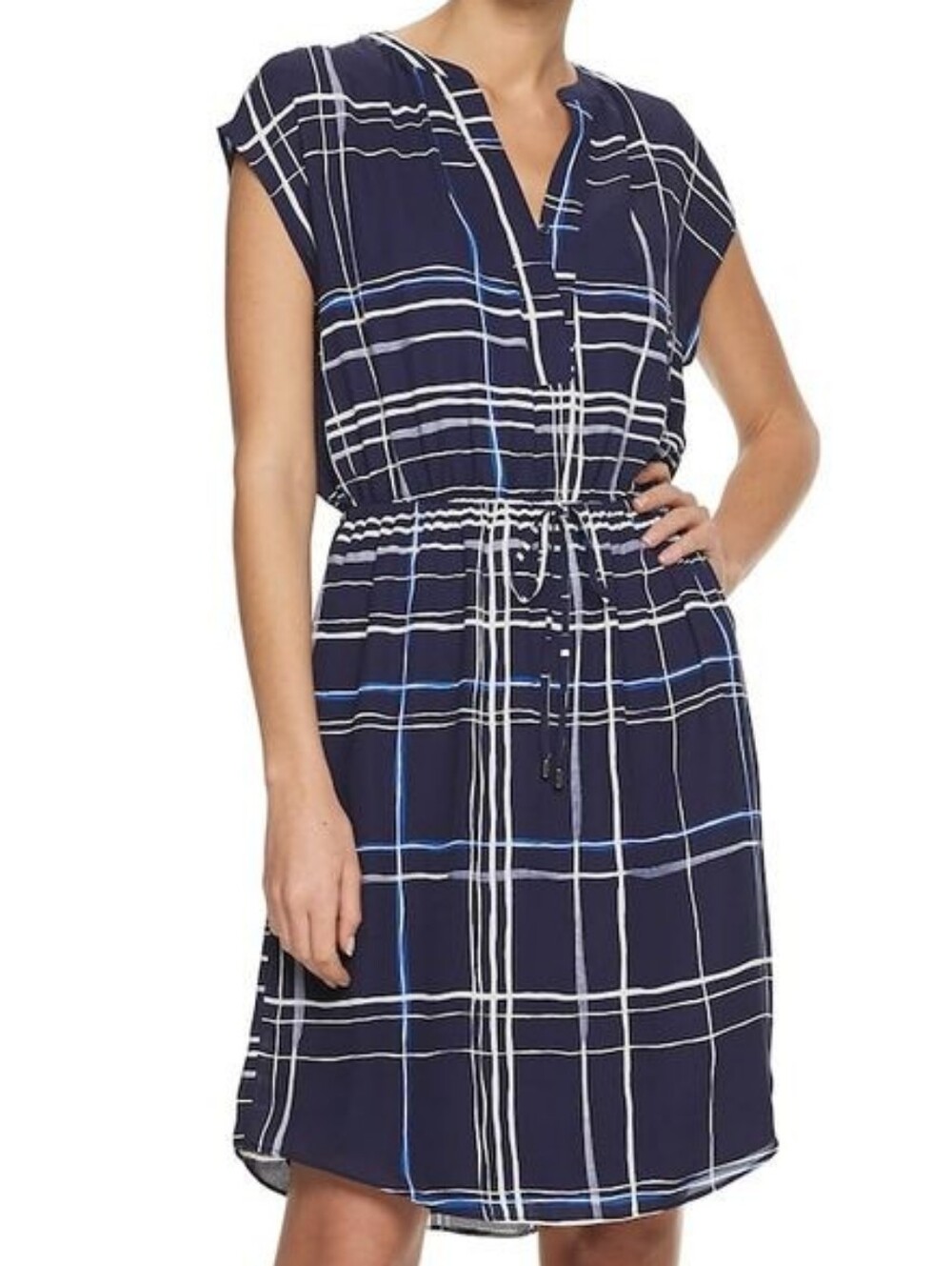 Apt. 9 Navy Plaid Dress with Blue & White Stripes